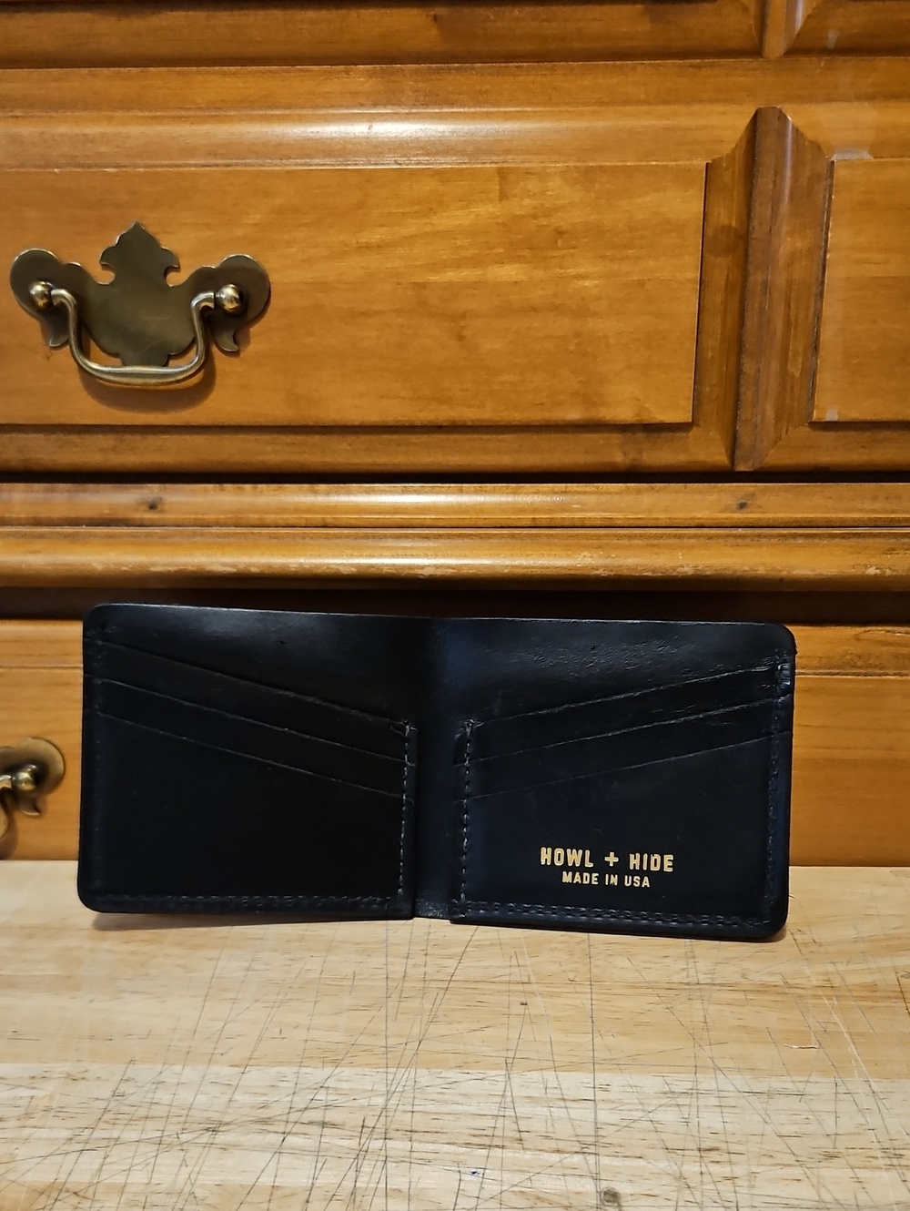Black leather Howl + Hide Bifold Wallet